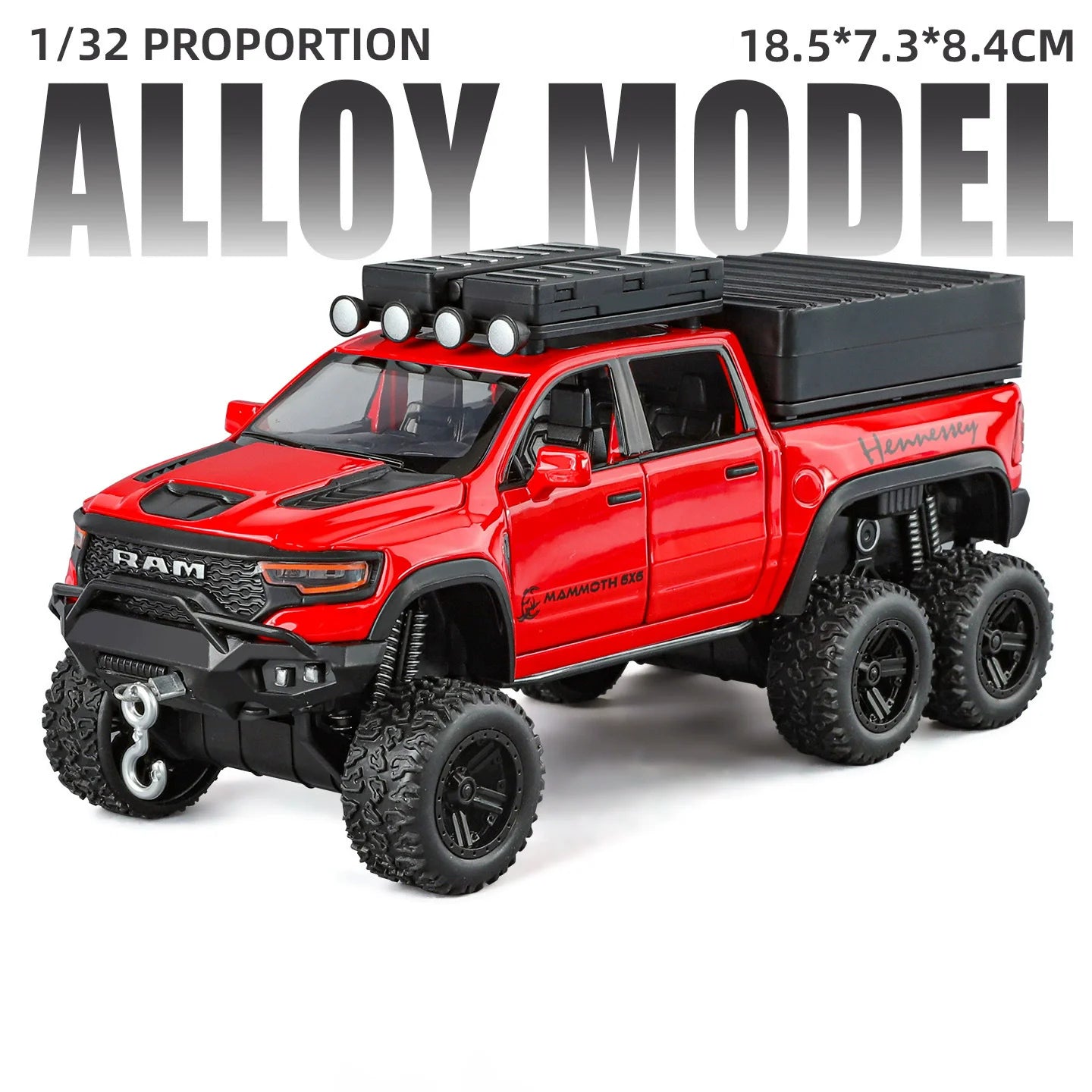 1:32 Scale Ram TRX Mammoth Pickup Car Model Diecast Alloy Toys with Sound Light Pull Back Doors Opened Camper Van Children's Toy