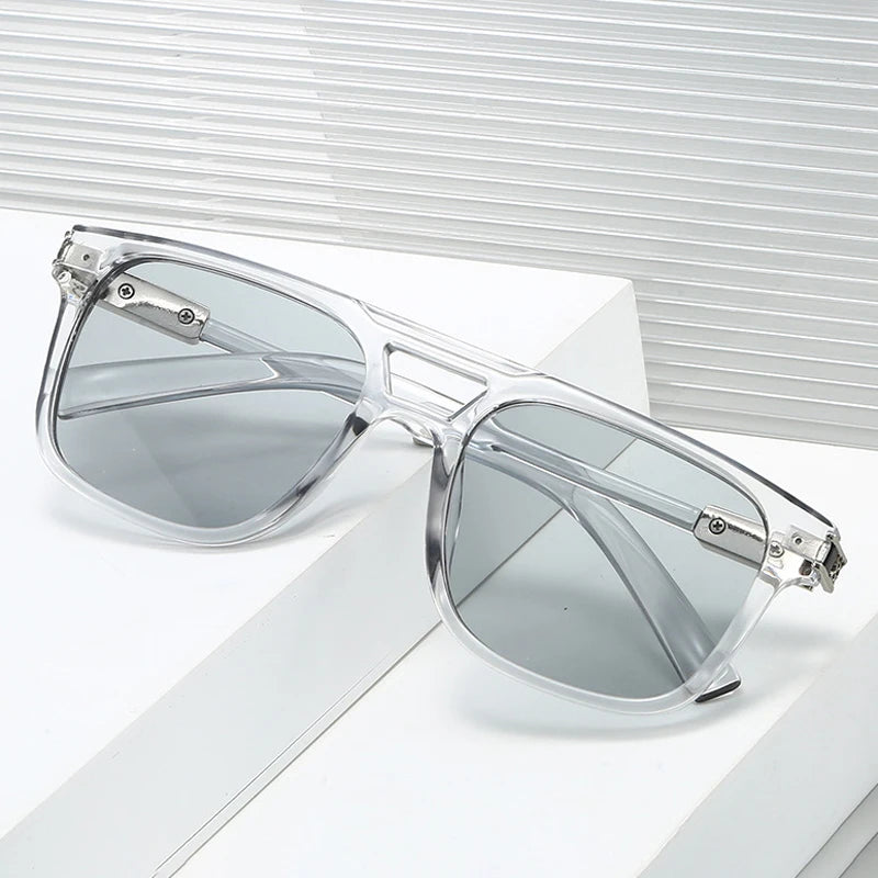 JNPCXI New Double Bridges Square Sunglasses Women Gradient Black Leopard Shades Men Sun Glasses UV400
