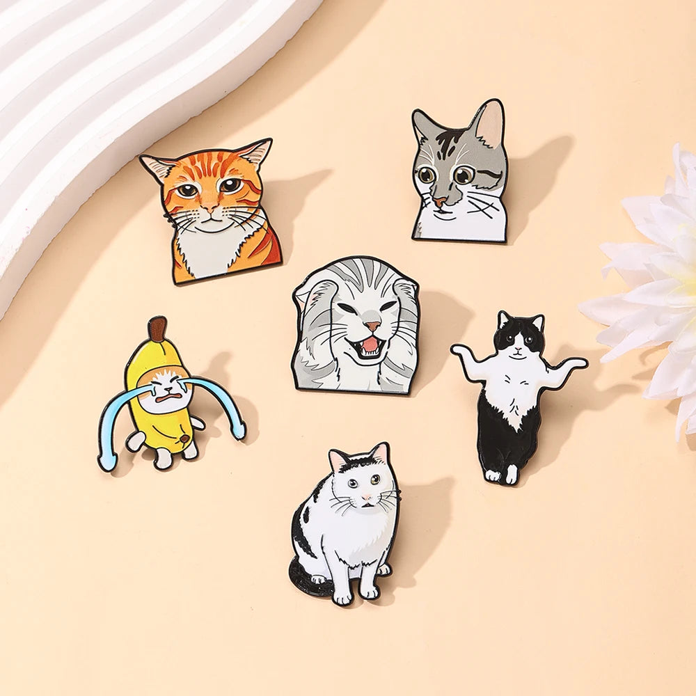 6 PCS Cartoon Anime Cat Enamel Pins Custom Japanese Anime Periphera Kawaii Cat Brooch Bag Lapel Badge Jewelry Gifts for Fans Fri