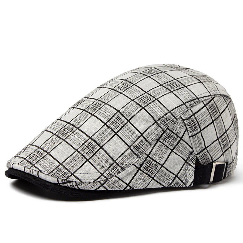 CNTANG Beret Hat Men Vintage Stripes Plaid Cotton Visor Flat Cap Casual Fashion Sun Caps For Women Summer Berets Thin Style New