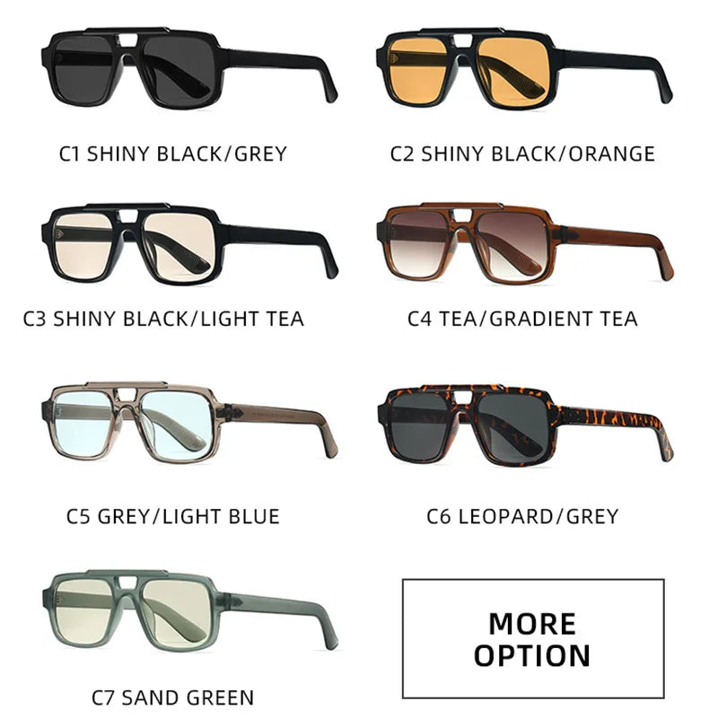 JNPCXI Fashion Double Bridges Square Men Sunglasses Fashion Gray Blue Shades UV400 Women Outdoor Punk Sun Glasses