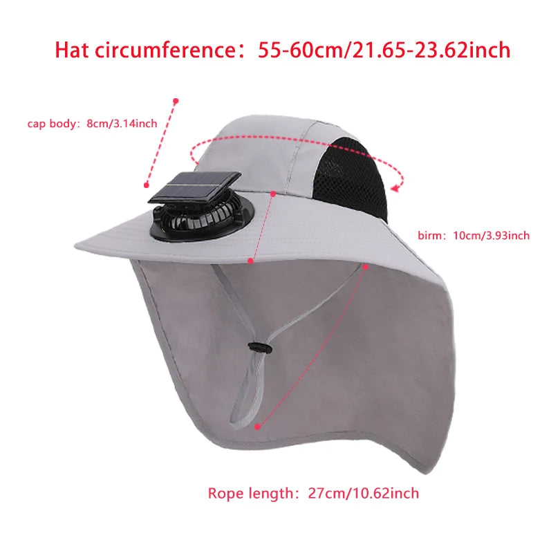 9217Ultra-wide brim sun hat, 1pc solar fan hat, waterproof bucket hat for fishing, hiking and camping