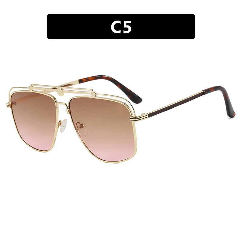JNPCXI New Vintage Double Bridges Metal Pilot Sunglasses Women Popular Punk Outdoor Driving Men Sun Glasses