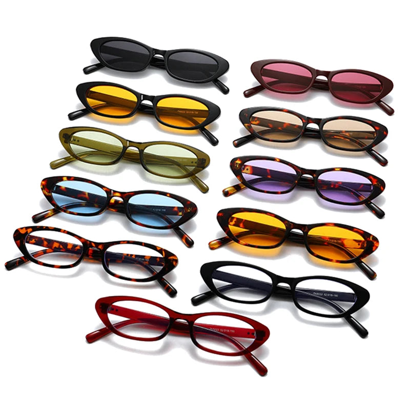 JNPCXI New Ins Popular Fashion Small Oval Sunglasses Women Retro Rivets Punk Cat Eye Candy Color Men Trending Sun Glasses