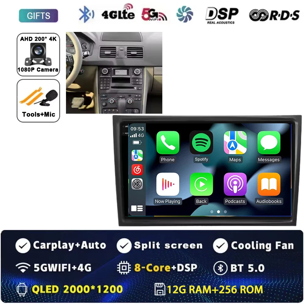 10Inch For VOLVO XC90 2004-2014 12+256GB Android 15 4G Touch Screen Car Radio Multimedia Video Player GPS Navigation Carplay DSP