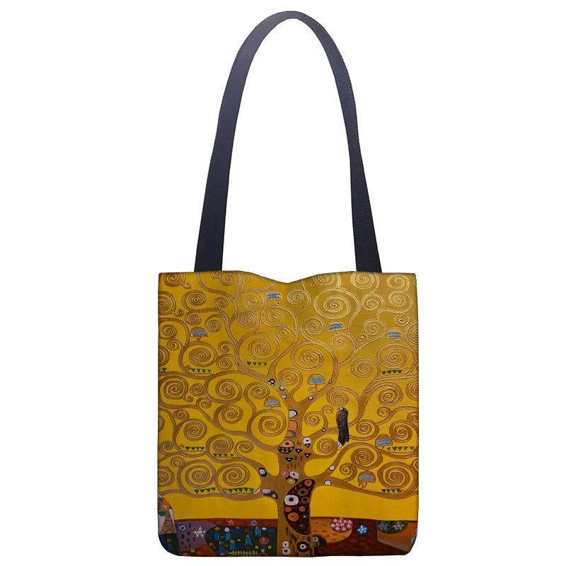 Gustav Klimt Tote Bag, Abstract Large Capacity Shoulder Bag Reusable Handbag