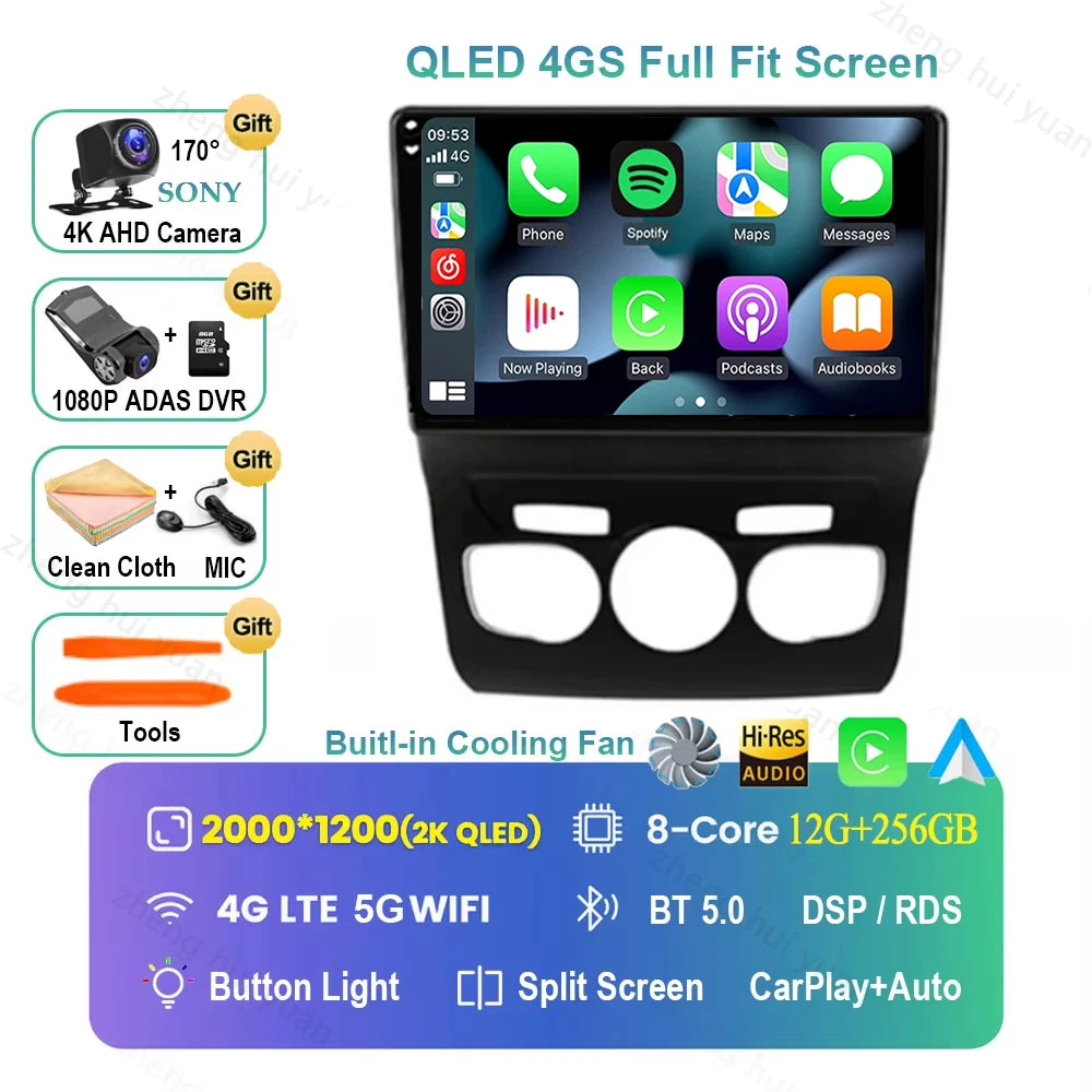 For Citroen C4 C4L DS4 2013 2014 2015 - 2017 Android 16 GPS WIFI 4G Carplay&Auto Car Radio Navigation QLED Multimedia Stereo Pla