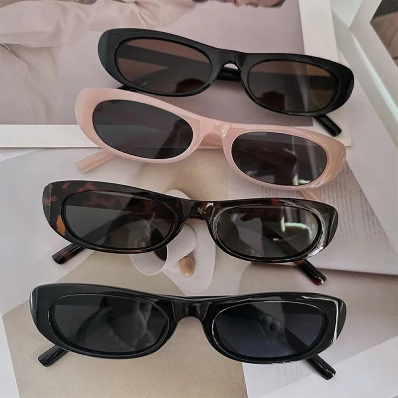 JNPCXI Trendy Cat Eye Black Sunglasses Women Brand Narrow Frame Rectangle Shades Small Eyewear Men Sun Glasses Female Male UV400