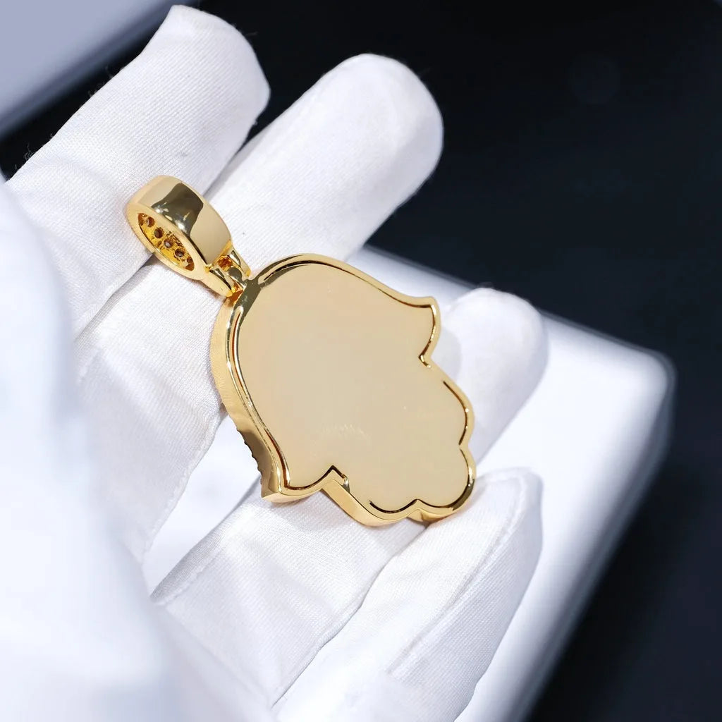 Micro Iced Out Baguette Hamsa Hand Pendant w/ 24" Tennis/Rope Chain Necklaces