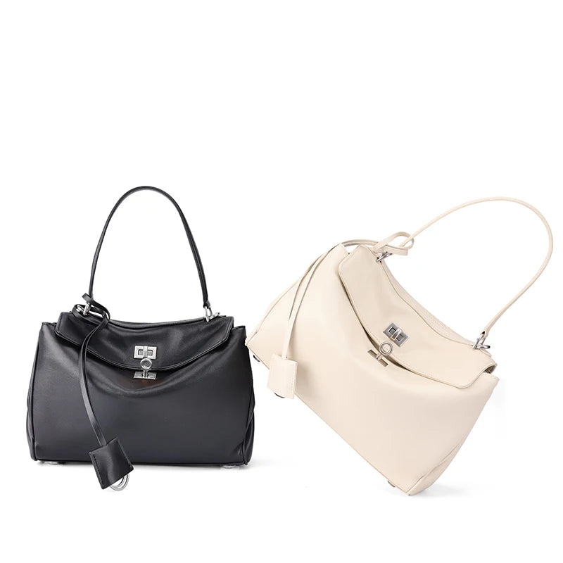 Women's Genuine Leather Large Capacity Solid Color Tote Bag 2026 New Fashion Leather Shoulder Bag Casual Ladies Commute Handbag
