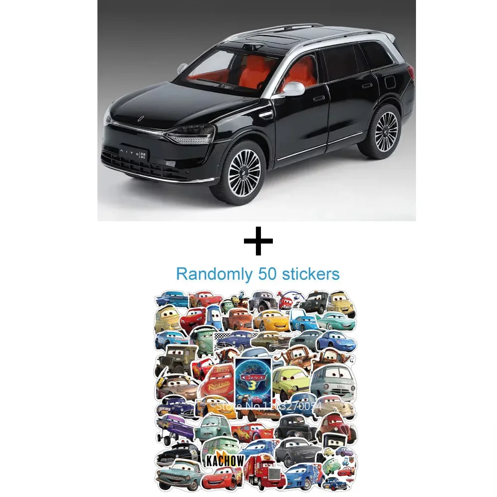 1:24 AITO M9 SUV Model Toys Car Alloy Metal Diecast Sound Light Pull Back 6 Door Opened Rubber Tire Vehicle Collectible Ornament