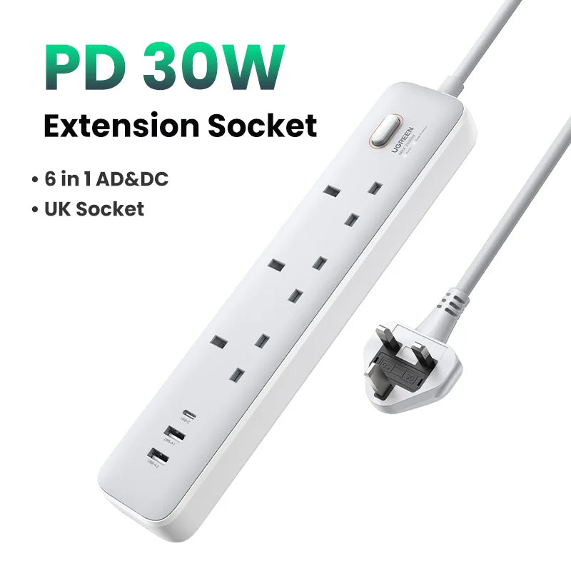 30W Desktop Charger Power Strip, Extension Adapter iPhone 15 14 Pro Max Xiaomi