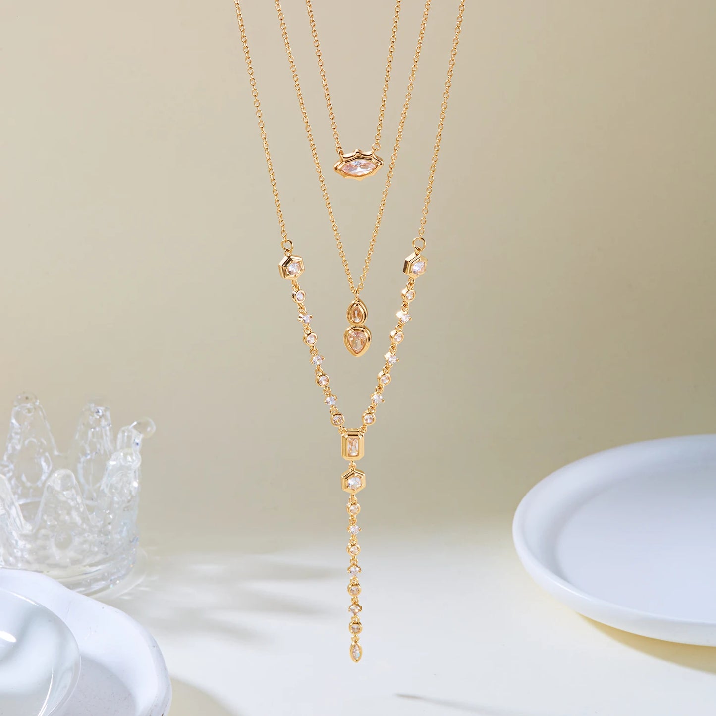 Fashion Crystal Tassel Y-Shaped Pendant Necklace for Women Simple Luxury Inlaid Zircon Clavicle Chain Choker Party Jewelry Gifts