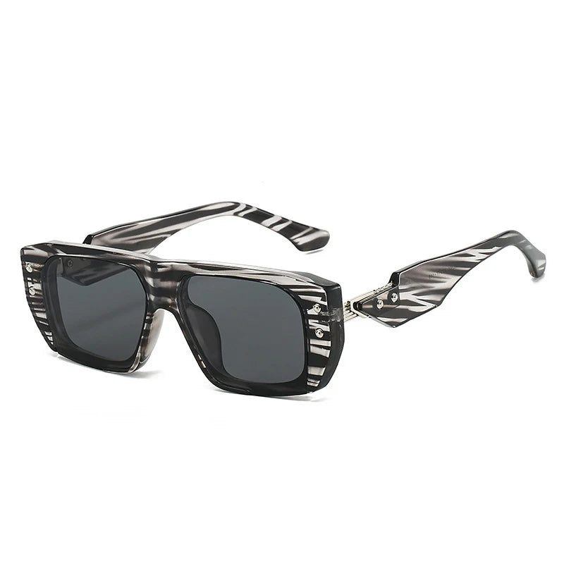 JNPCXI New Square Rivets Sunglasses Women Fashion Gray Stripe Gradient Shades UV400 Men Clear Lens Frame