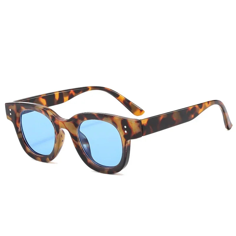 JNPCXI New Retro Square Sunglasses Women Fashion Leopard Blue Shades UV400 Men Trending Punk Rivets Sun Glasses