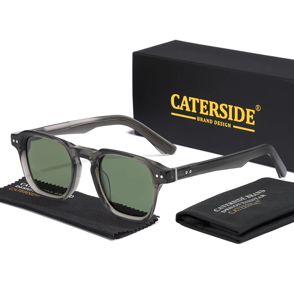 CATERSIDE Square Polarized Sunglasses Men Retro Large Acetate Frame Women Sun Glasses Punk Outdoor Driving Travel Eyewear UV400