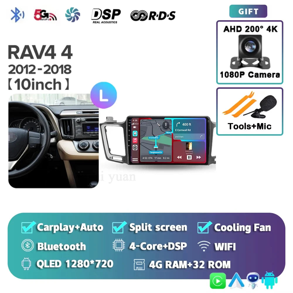 For Toyota RAV4 4 XA40 5 XA50 2012 - 2018 Android 15 4G WIFI Car Radio Carplay Auto Multimedia Stereo Video Player GPS Navigatio