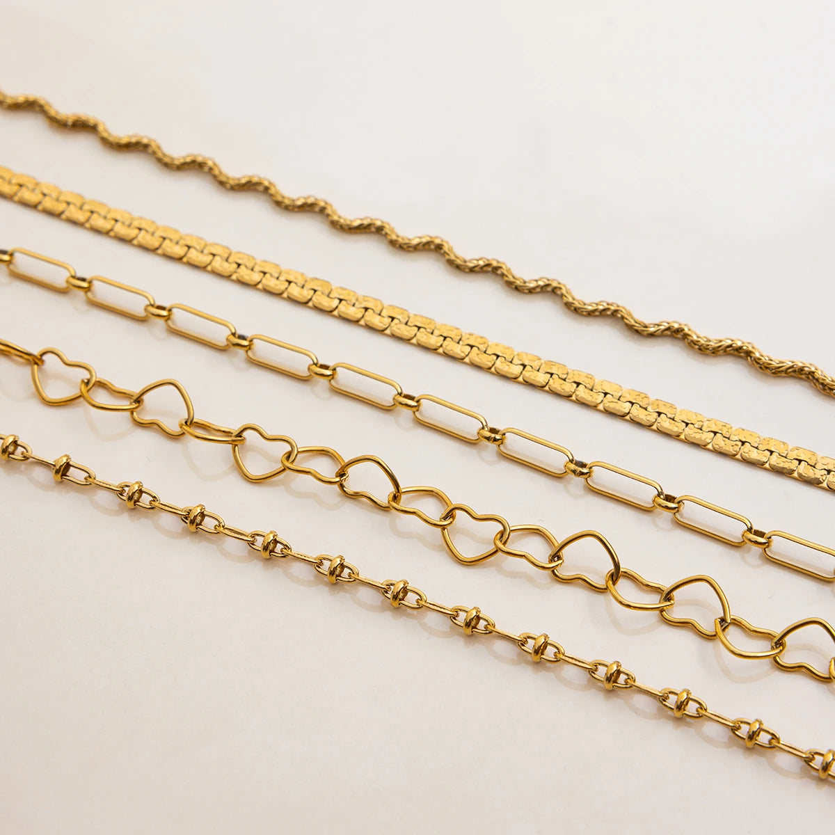 Uworld Simple Classic 18K Gold Color Plated Stainless Steel Heart Hollow Necklace Flat Chain Retro Sand Gold Feel Stackable Neck