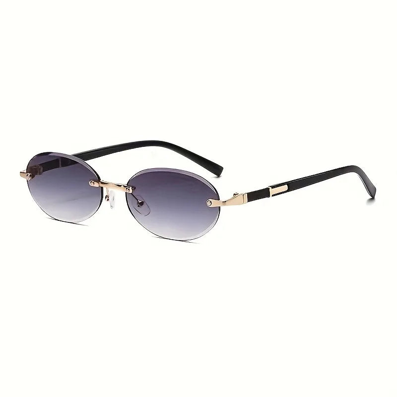 Oval Frameless Women'S Fashion Glasses Metal Frame Hip-Hop Trendy Style for Decorative Eyewear