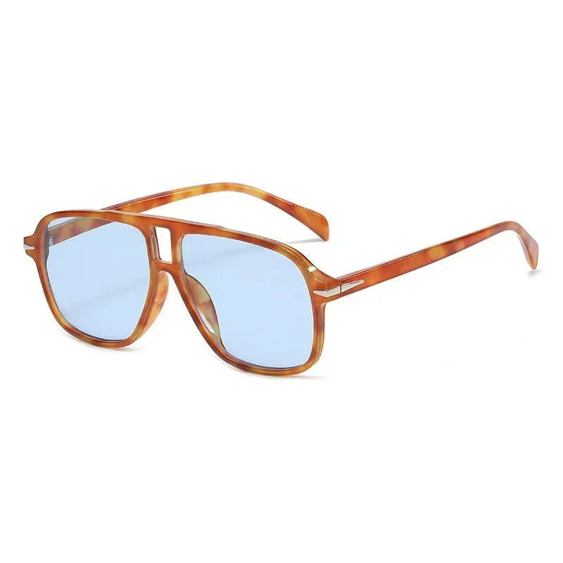 JNPCXI Retro Double Bridges Men Pilot Sunglasses UV400 Rivets Decoration Leopard Shades Women Trending Sun Glasses