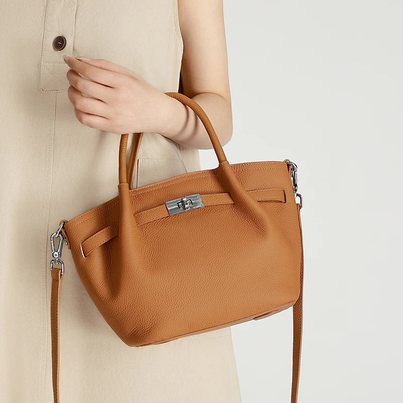 Fashionable Ladies' Genuine Leather Bucket Bag luxury designer handbags, top-grain leather commuting crossbody All-match Bag