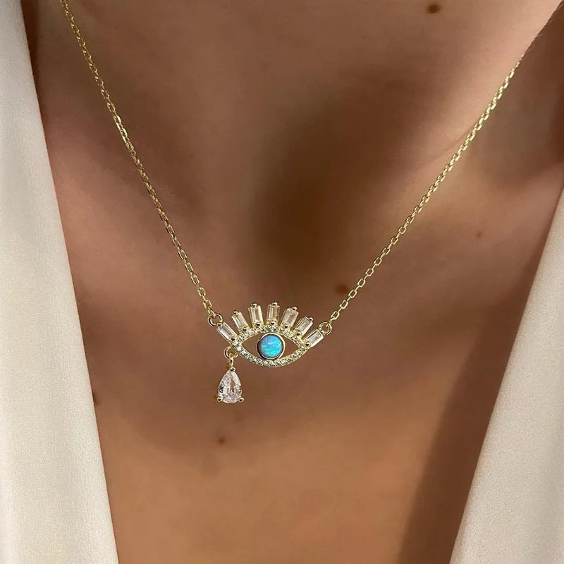 Classic Turkish Evil Eye Pendant Necklace for Women Men Vintage Lucky Blue Eyes Palm Sun Multilayer Neck Chain Choker Jewelry