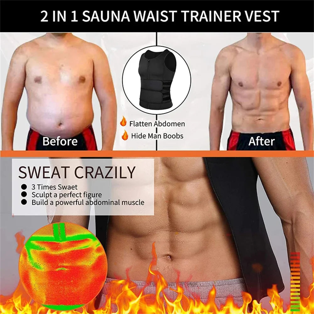 Men’s Compression Sauna Vest Slimming Body Shaper Tank Top for Workout Fitness