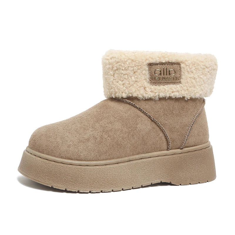 Patchwork Lambswool Platform Snow Boots Women Slip On Thicken Plush Warm Ankle Boots Woman Non Slip Thick Sole Winter Boots 41