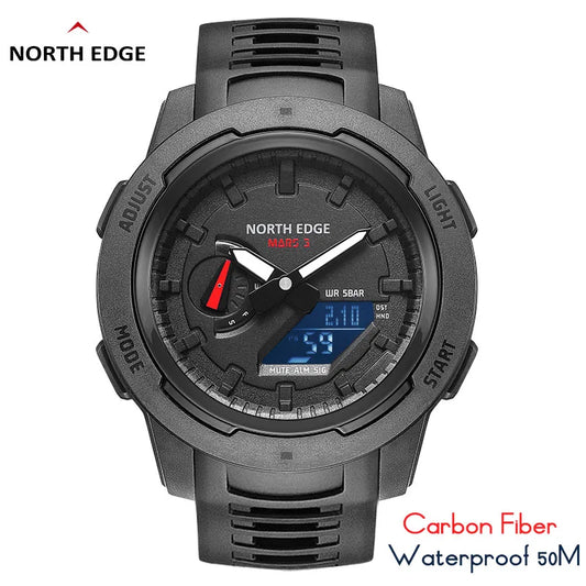 NORTH EDGE Mars 3 Men's Digital Watch Carbon Fiber Case Waterproof 50M Watches