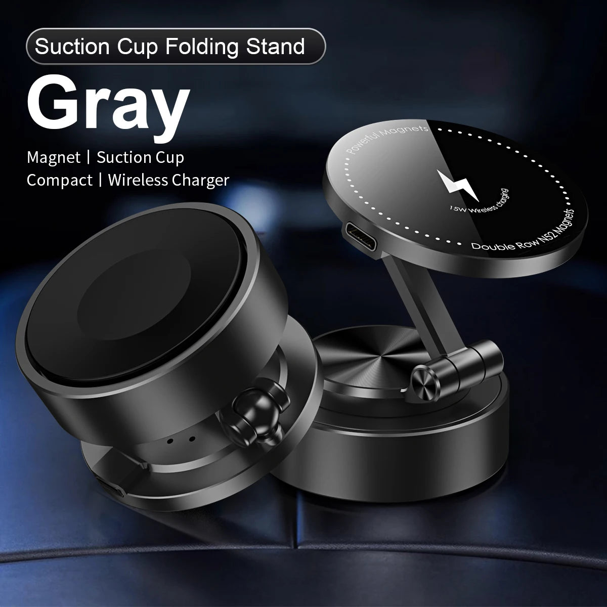 Magnetic Car Phone Holder Wireless Charger 360° Rotating Vacuum Mount Stand