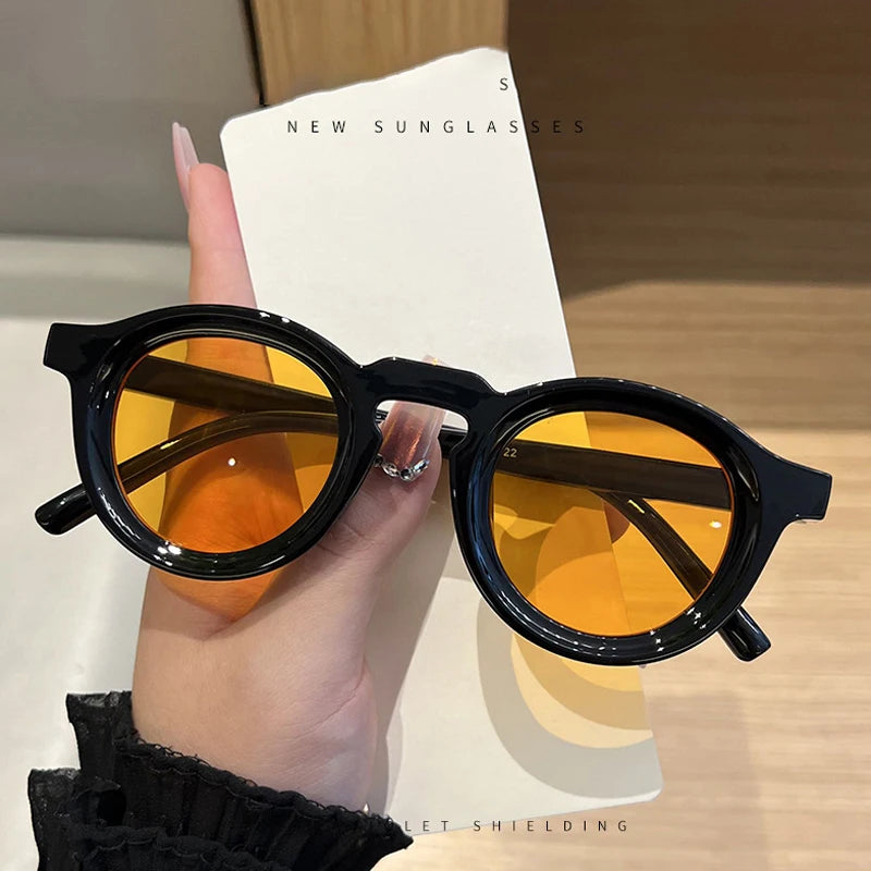 JNPCXI New Small Round Women Sunglasses Retro Black Yellow Punk Men Sun Glasses Shades UV400