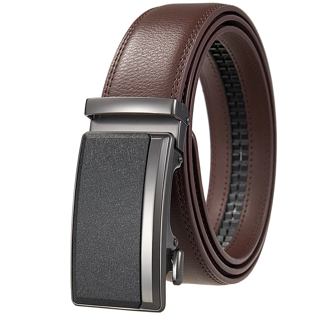 Brown Men's Leather Belt Automatic Buckle Luxury Cowskin Black Brown 105–140cm