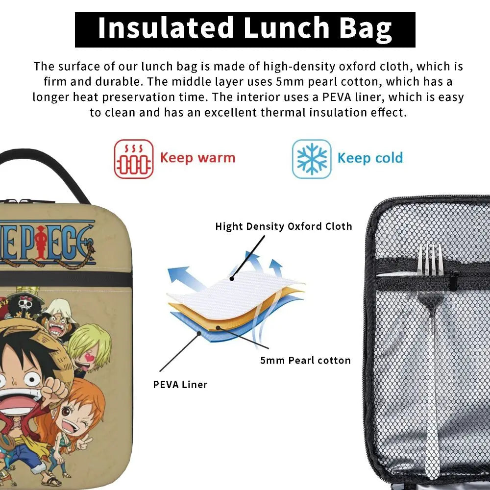 One Piece Monkey D Luffy Anime Insulated Lunch Thermal Bag Work School Bag M22