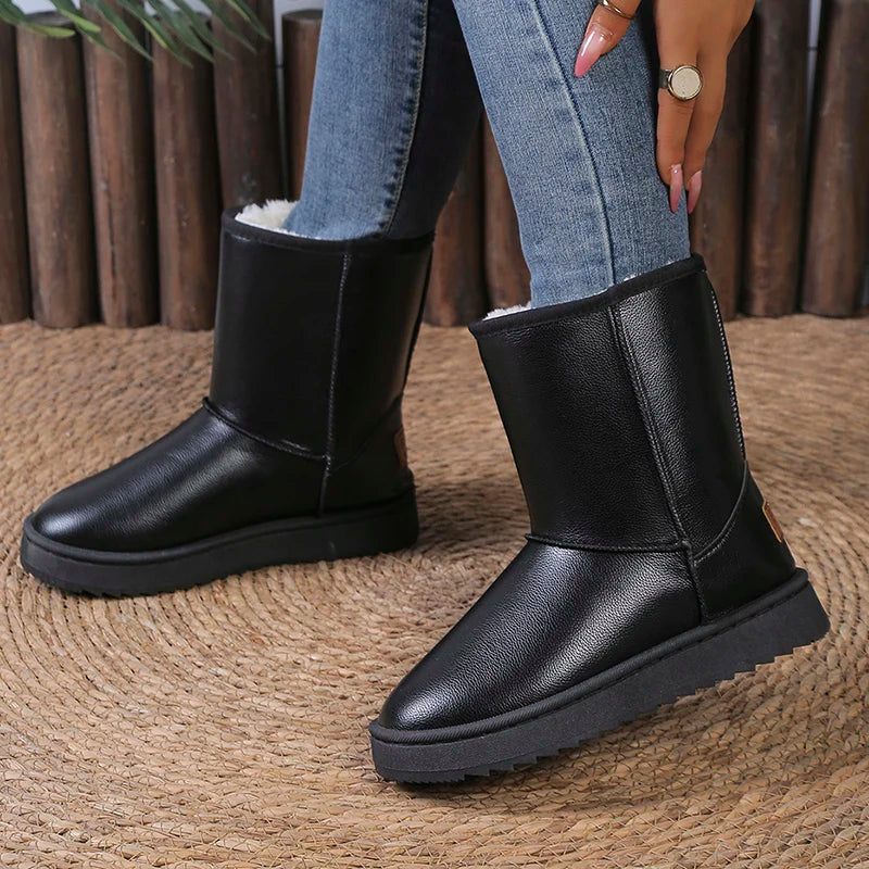 Waterproof Platform Snow Boots Women Plus Size 36-42 Non Slip Mid Calf Boots Woman Comfort Warm Long Plush Winter Booties Mujer