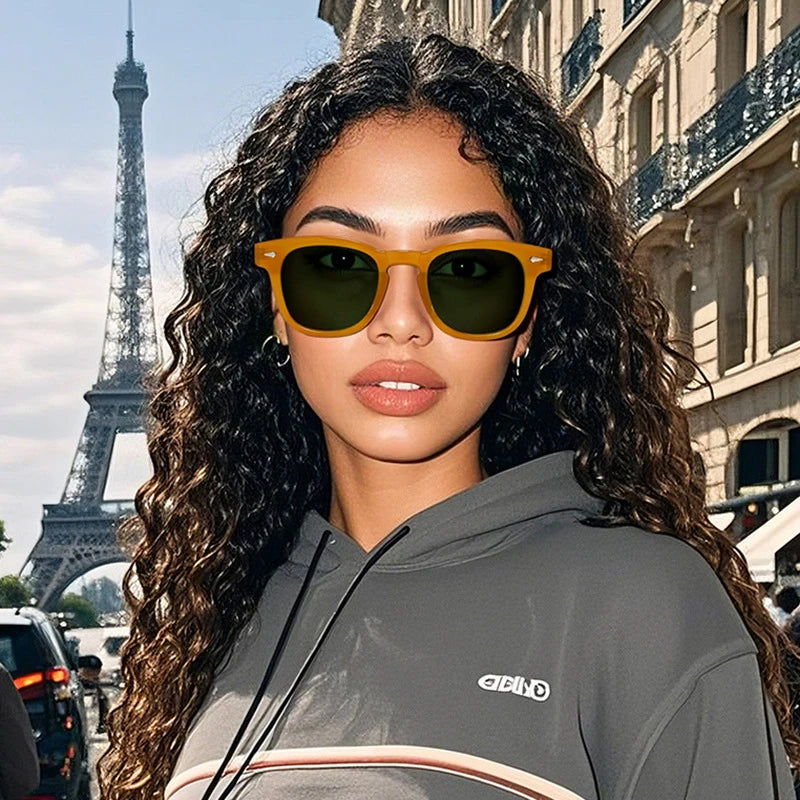 JNPCXI New Fashion Women Sunglasses Square Rivets Retro Orange Black Shades UV400 Clear Lens Frame