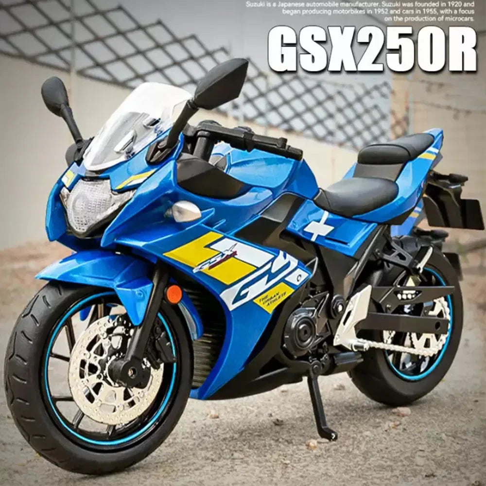 1:12 SUZUKI GSX-250SR GSX-R1000R Alloy Motorcycle Alloy Diecasts Model Racing Toys Sound Light Rubber Tires Motorbike Kids Gifts