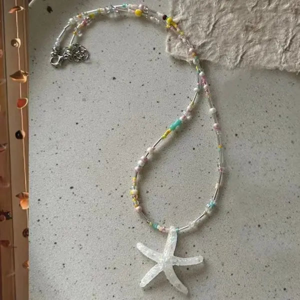 Fashion Exaggerated Large Starfish Pendant Necklace for Women Girls Boho Summer Beach White Rope Chain Choker Party Jewelry Gift