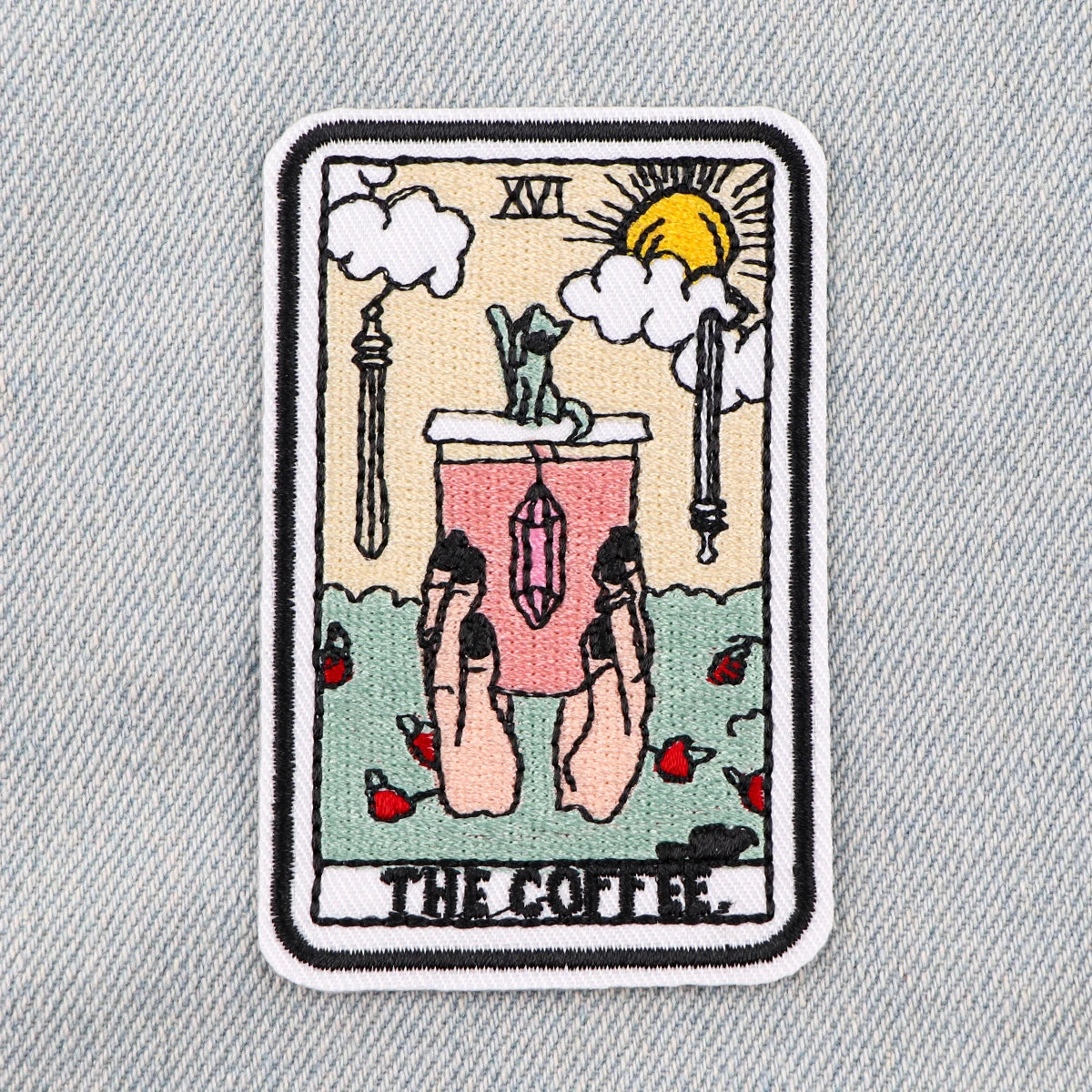 Tarot Card Patch COFFEE Embroidery Patch Iron On Patches For Clothing Thermoadhesive Patches On Clothes DIY Sew Badges