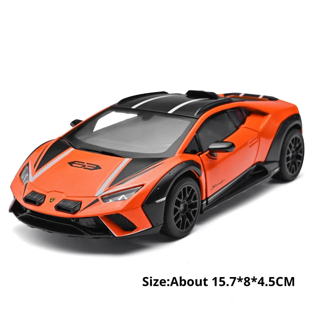 1:32 Huracán SVJ63 Alloy Sportscar Toys Diecast Model Rubber Tires Doors Opened Pull Back Miniature Vehices for Boy Fashion Gift