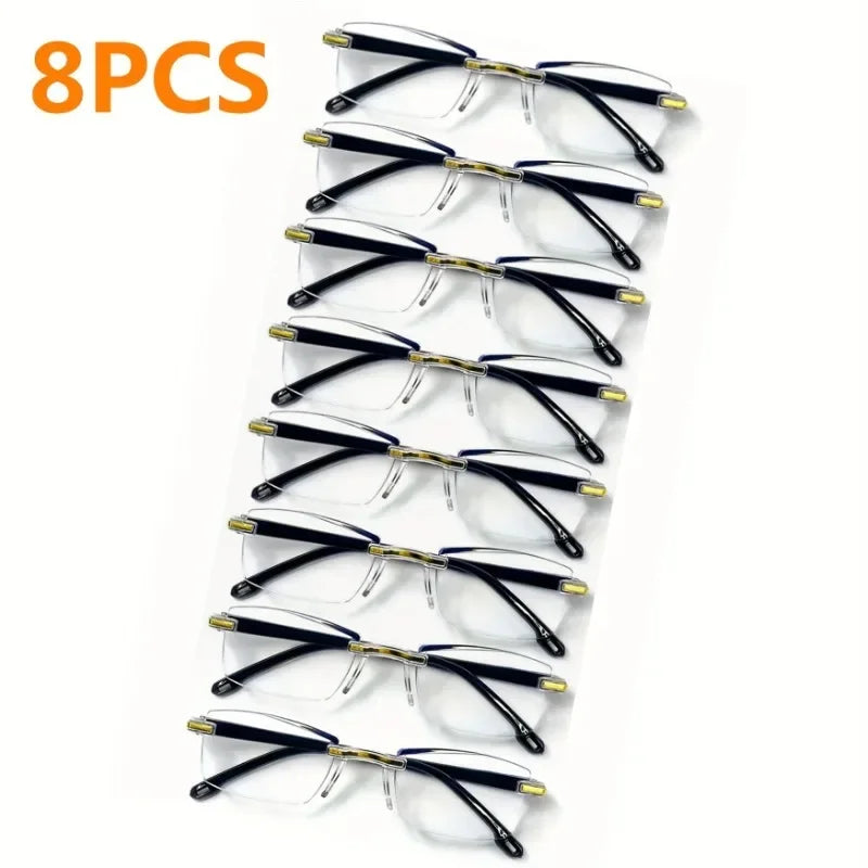 8pcs Rectangular Reading Glasses Vintage Stylish Presbyopic Glasses for Men And Women