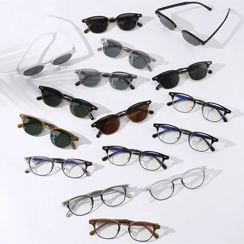 JNPCXI New Retro Classic Semi-Metal Oval Women Sunglasses Fashion Punk Men Rivets Shades UV400 Sun Glasses