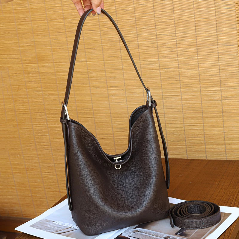 Women's Cowhide Genuine Leather Tote Bag, Fashion Large Capacity Shoulder Bag,Trendy Versatile All-match Commuting Hobo Bag