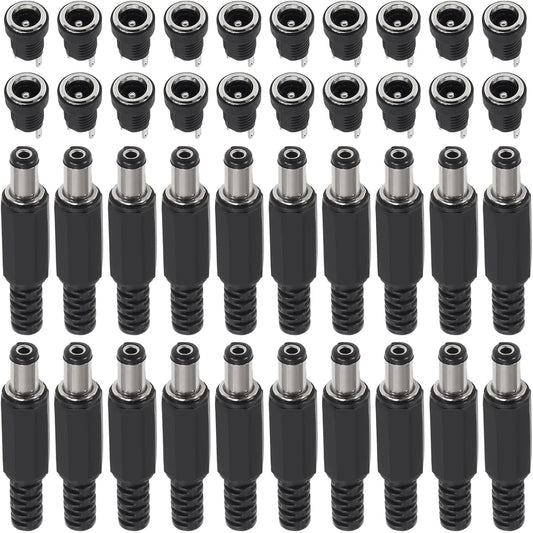 20Pairs 5.5x2.1mm DC Power Supply Male Plug + Female Jack Panel Mount Solder Wire Connector 5.5 * 2.1mm DC Plug Socket Connector
