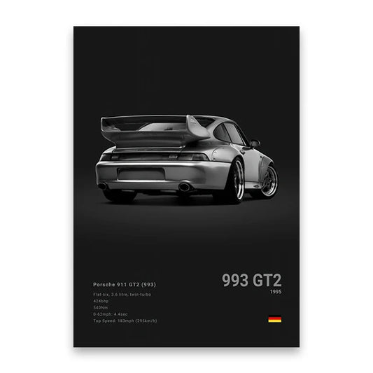 993 Porsche 911 GT2 Print Famous Brand Cars Canvas Wall Poster Room Decor