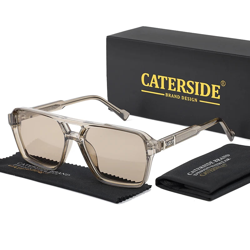 CATERSIDE Retro Punk Sunglasses Men Square Frame Flat Top Double Bridge High Quality Sun Glasses for Women Party Festival Gifts