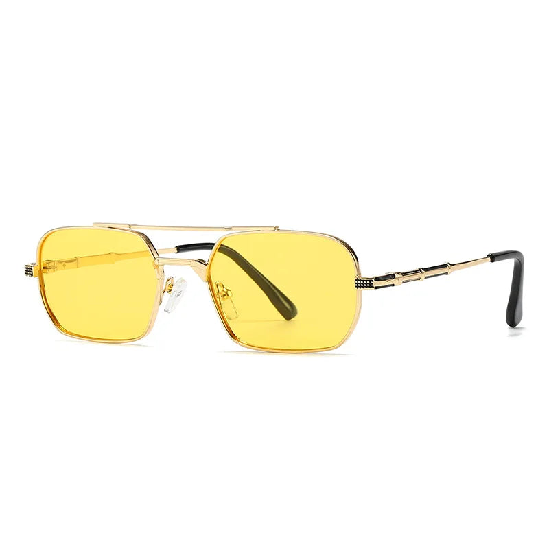 JNPCXI Polarized Fashion Rectangle Double Bridges Sunglasses Women Retro Square Rivets Men Punk Sun Glasses Shades UV400