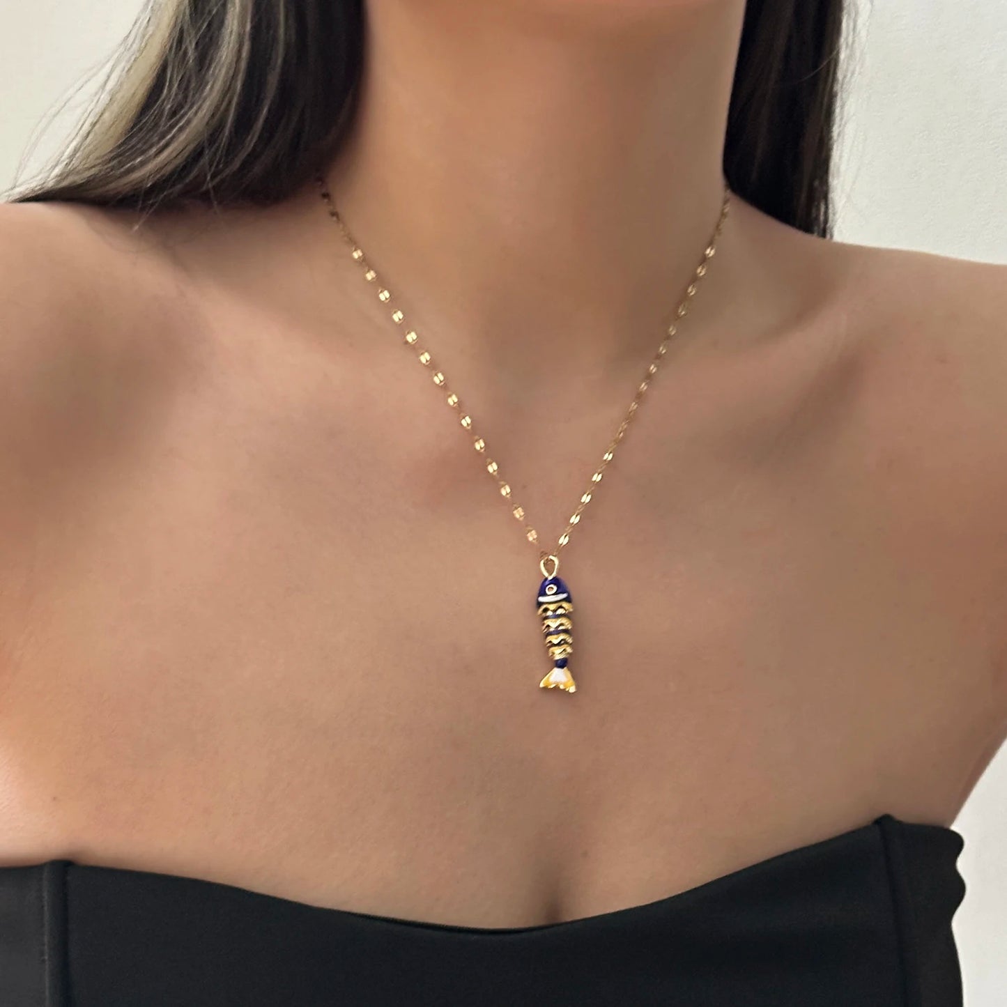 Minimalist Colorful Enamel Fish Pendant Necklace for Women Dainty Gold Tone Chain Simple Ocean Charm Cute Statement Jewelry Gift