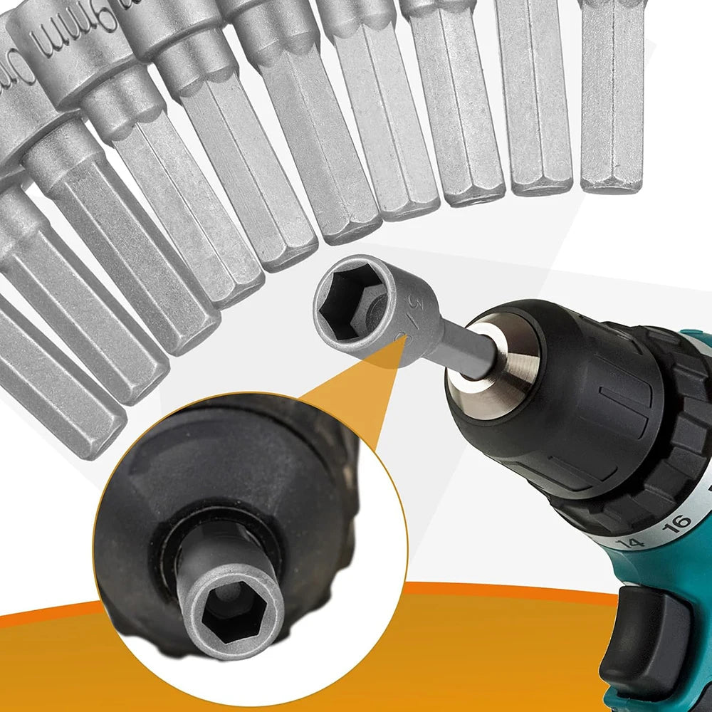 9/14 Piece Power Nuts Driver Drill Bit Tools Set, 1/4 inch Driver Hex Metric & SAE Socket Wrench Screw for Power Tools