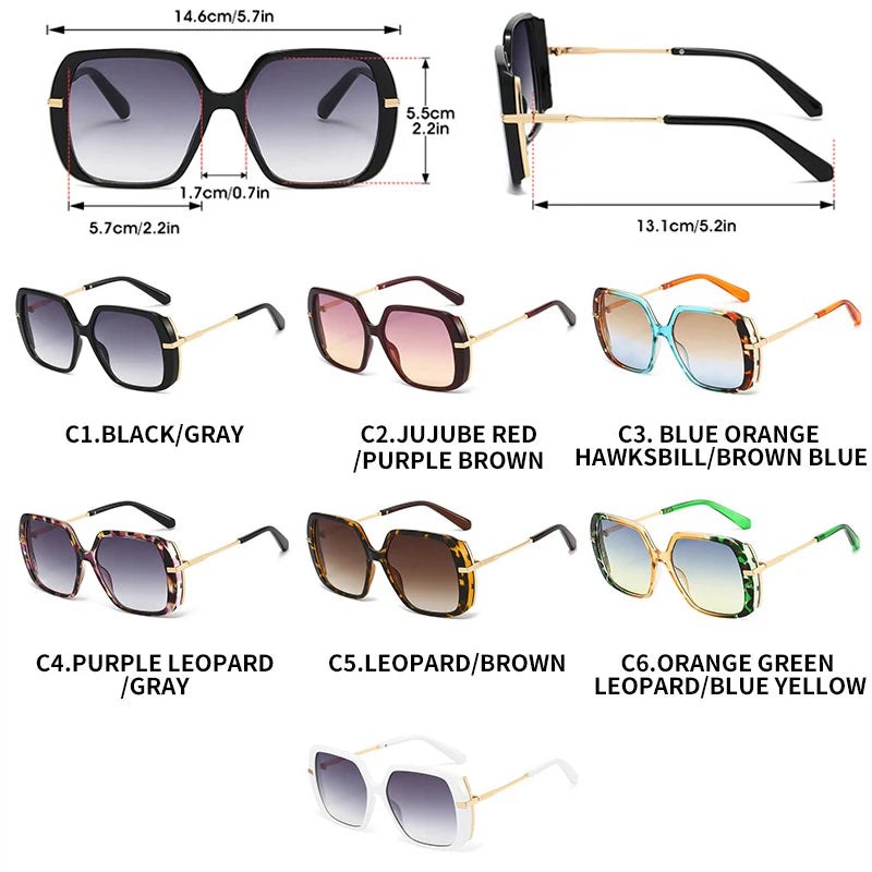 JNPCXI Retro Square Rivets Men Sunglasses Gradient Shades UV400 Fashion Green Leopard Women Clear Lens Frame