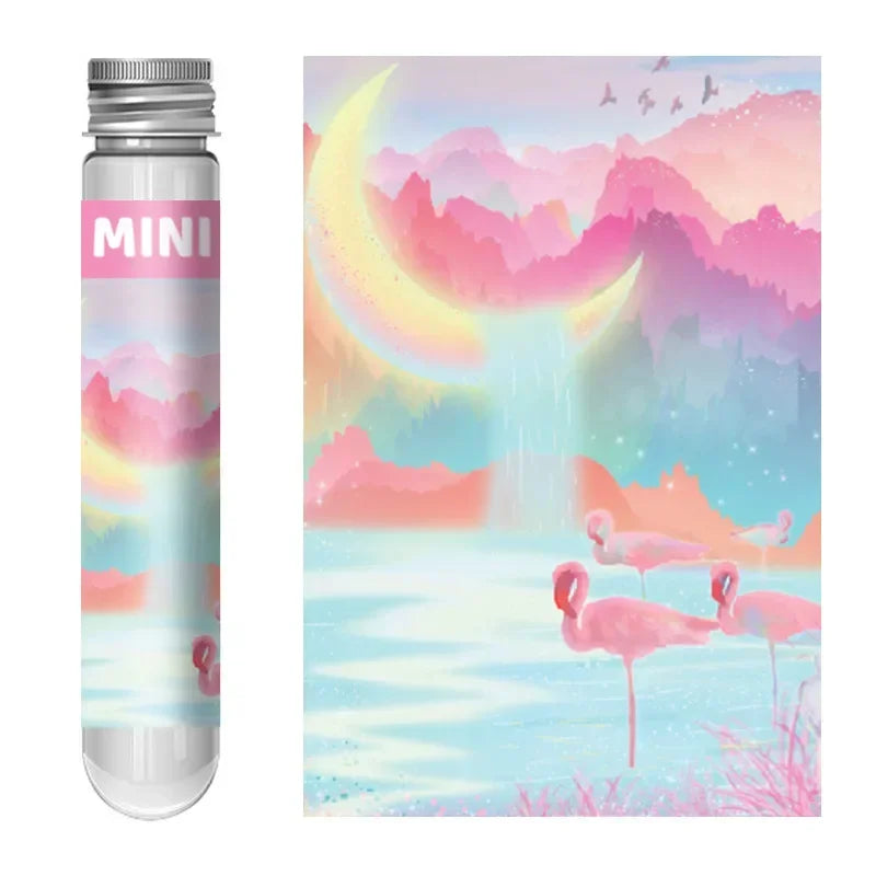 MaxRenard 150pcs Mini Jigsaw Puzzles Test Tube 15*10cm Travel Game Family Small Pocket Puzzle Cartoon Sakura Villa Flamingo